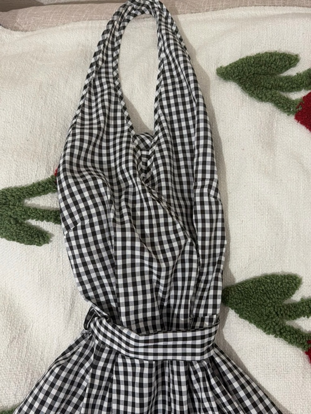 SHEIN Black & White Gingham Halter Jumpsuit